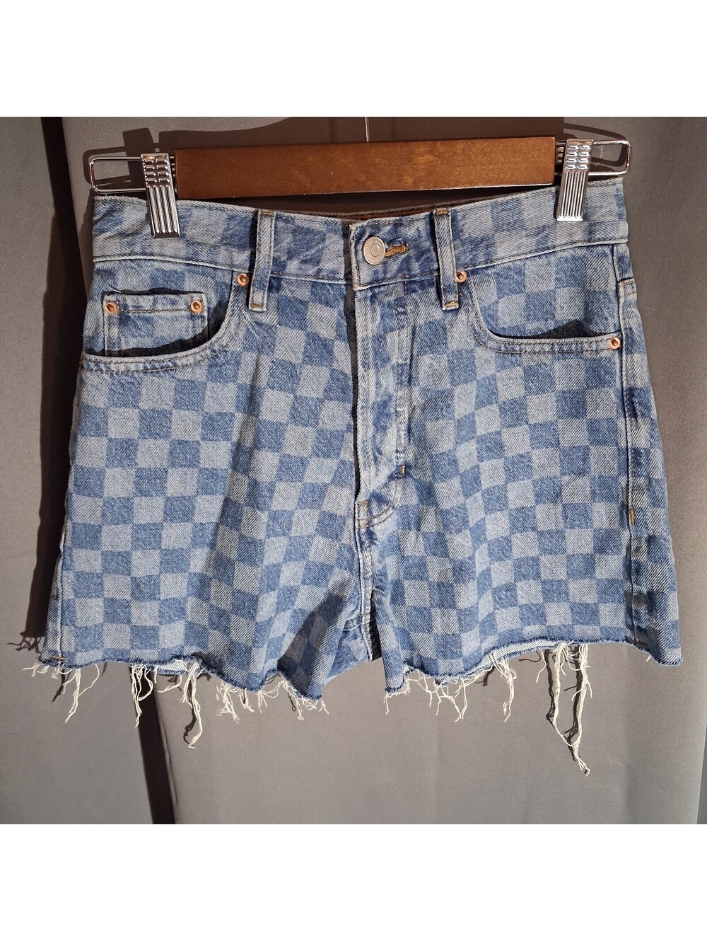 Pacsun Ultra High Rise Vintage Checkered Denim Shorts Size 25